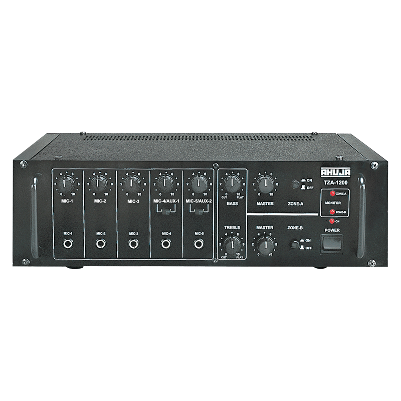 Ahuja TZA-1200 PA Mixer Amplifier 120w, 5 Mic & 2 Aux Inputs, Tone Control, Auto AC/DC - Each