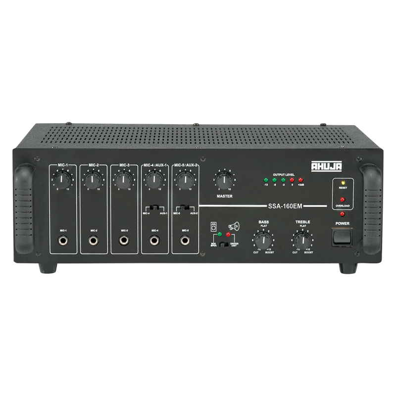 Ahuja SSA-160EM 160W 5 Mic & 2 Aux Inputs Auto AC/DC PA Mixer Amplifier - Each