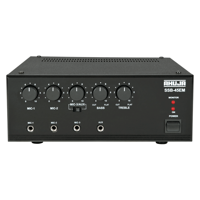 Ahuja SSB-45EM 45W- 3 Mic & 1 Aux Inputs Auto AC/DC PA Mixer Preamplifier - Each