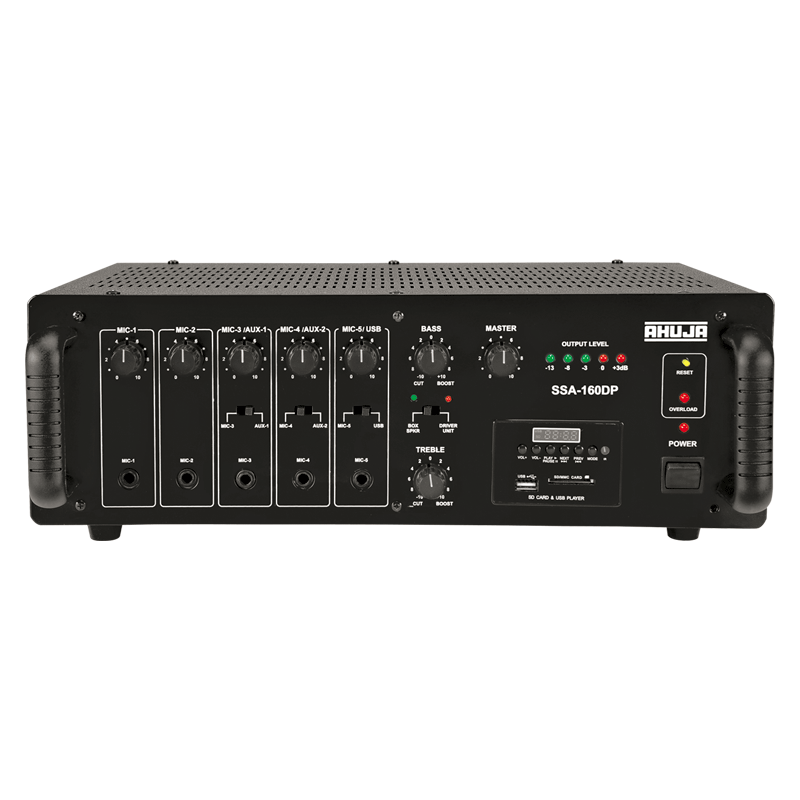 Ahuja SSA-160DP 160W Mixer Amplifier With5 Mic & 2 Aux Inputs DC, USB/bluetooth Each