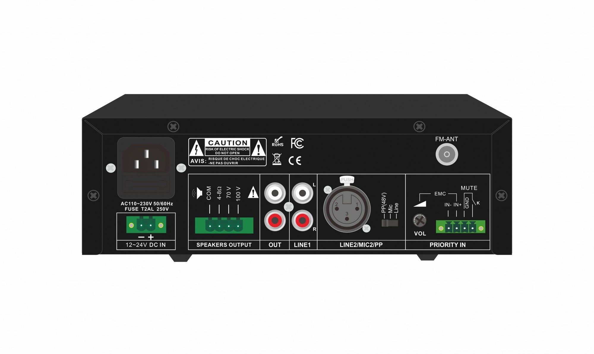 CMX – CP-60M 60W Mini Mixer Amplifier with USB / SD / FM / Bluetooth / Echo & 70V / 100V / 4–8 Ohm Output