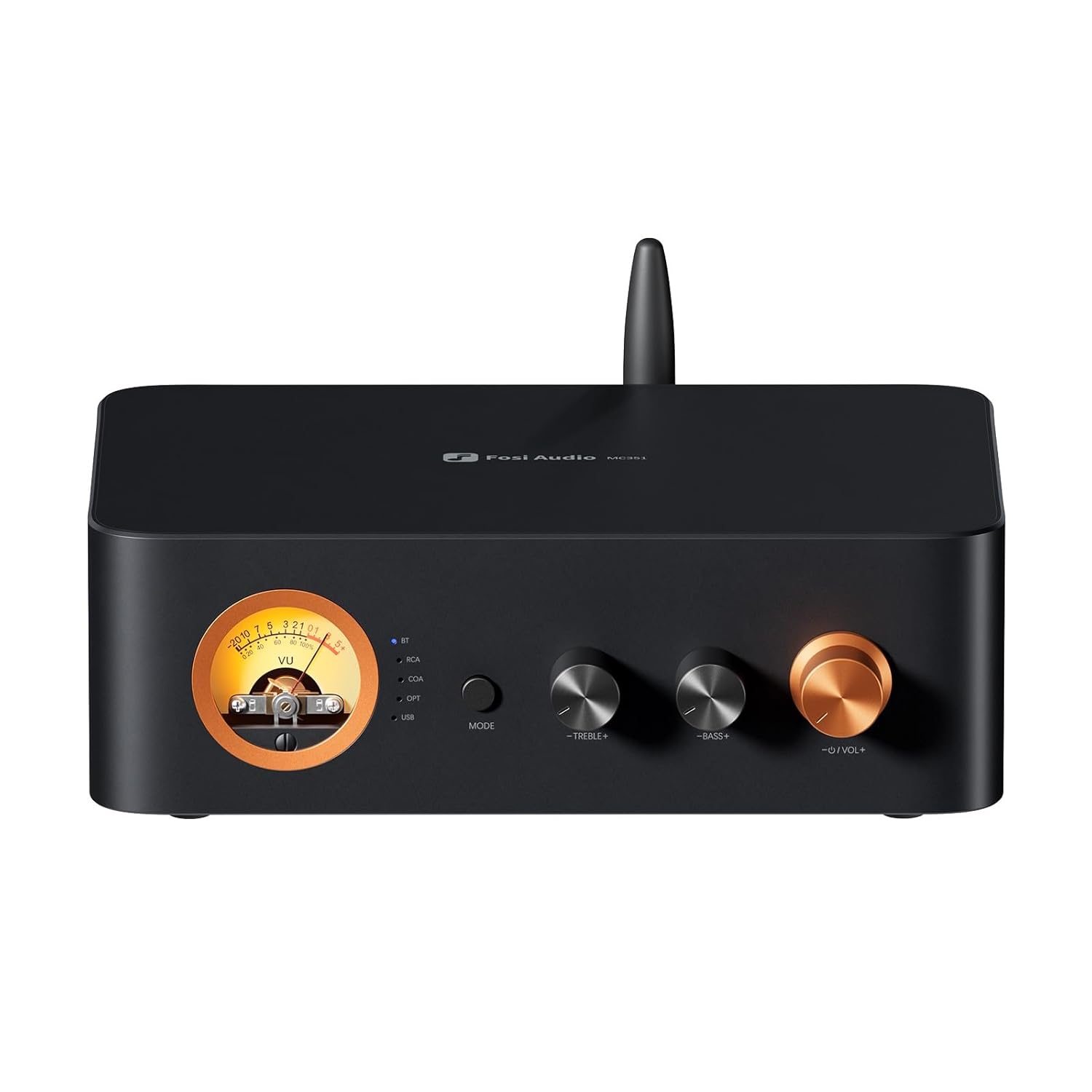 Fosi Audio MC351 Bluetooth 2.1 Channel Class-D Amplifier with TPA3255 Chip, VU Meter Display, Subwoofer Output, and High-Power Hi-Fi Performance - Audiomaxx India