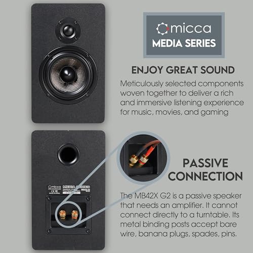 Micca MB42X G2 80W 2-Way Passive Bookshelf Speakers for Home Theater Surround Sound, Stereo - Pair