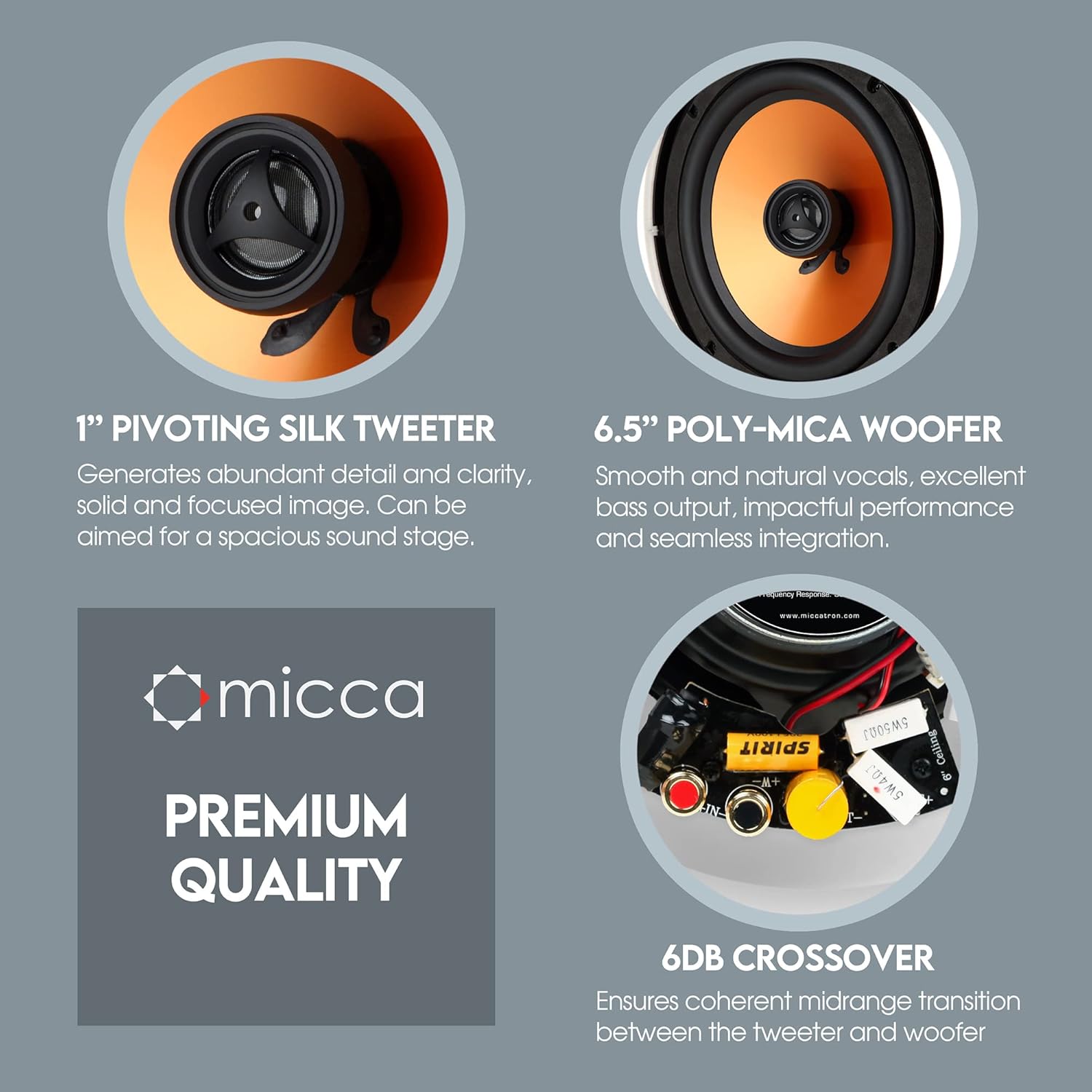 Micca M-6C 75W 6.5 " 2-Way Ultra Slim 3 Inch Depth In-Ceiling In-Wall Speaker - Pair