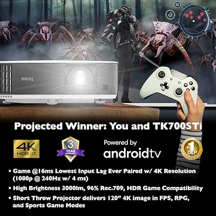 BenQ TK700STi 4K HDR Short Throw 4K 60Hz Low Latency 3000lm 100” Screen From 6.5 Feet Distance.