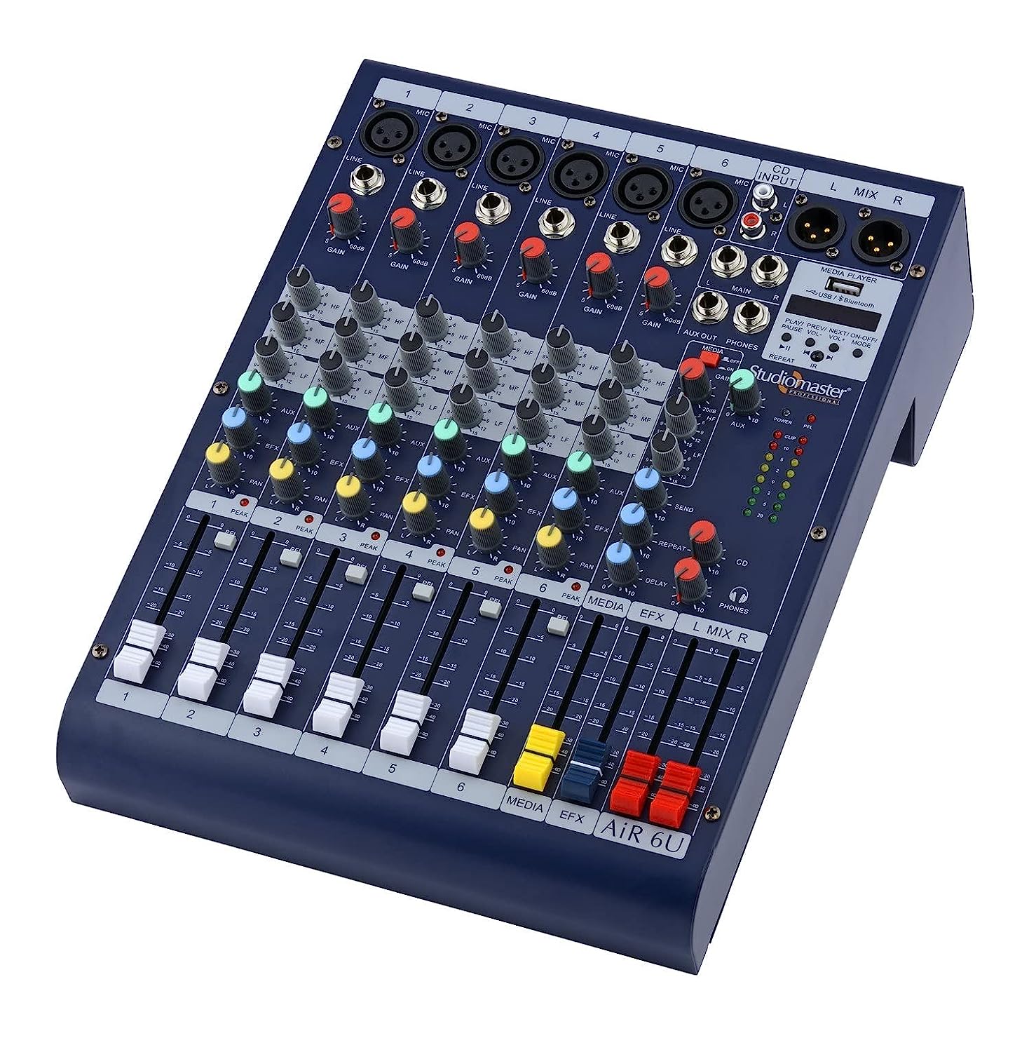StudioMaster Professional AIR 6U Mixer 6 Channel Bluetooth USB Streaming & Recording Function | Remote Controller