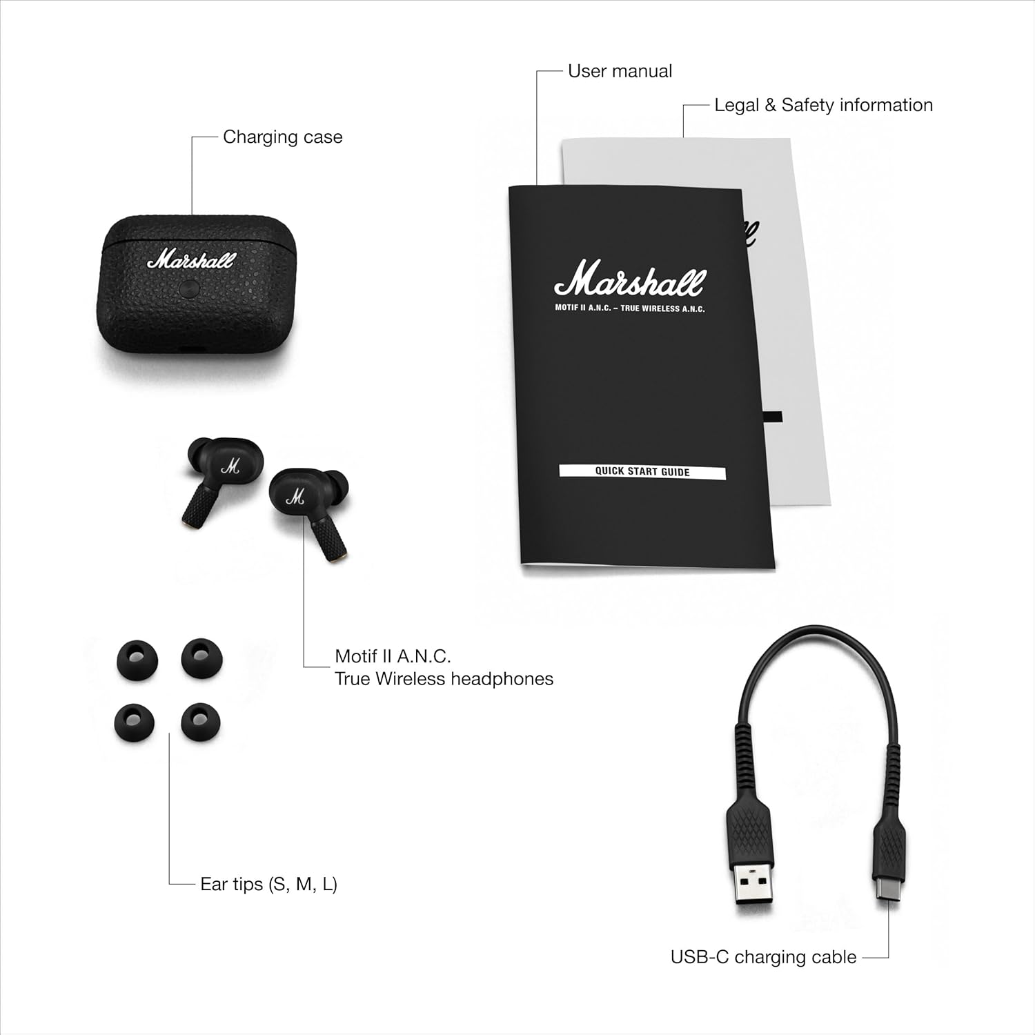 Marshall Motif II ANC - True Wireless Active Noise Cancelling Bluetooth Headphones, Earbuds, 30 Hours Playtime