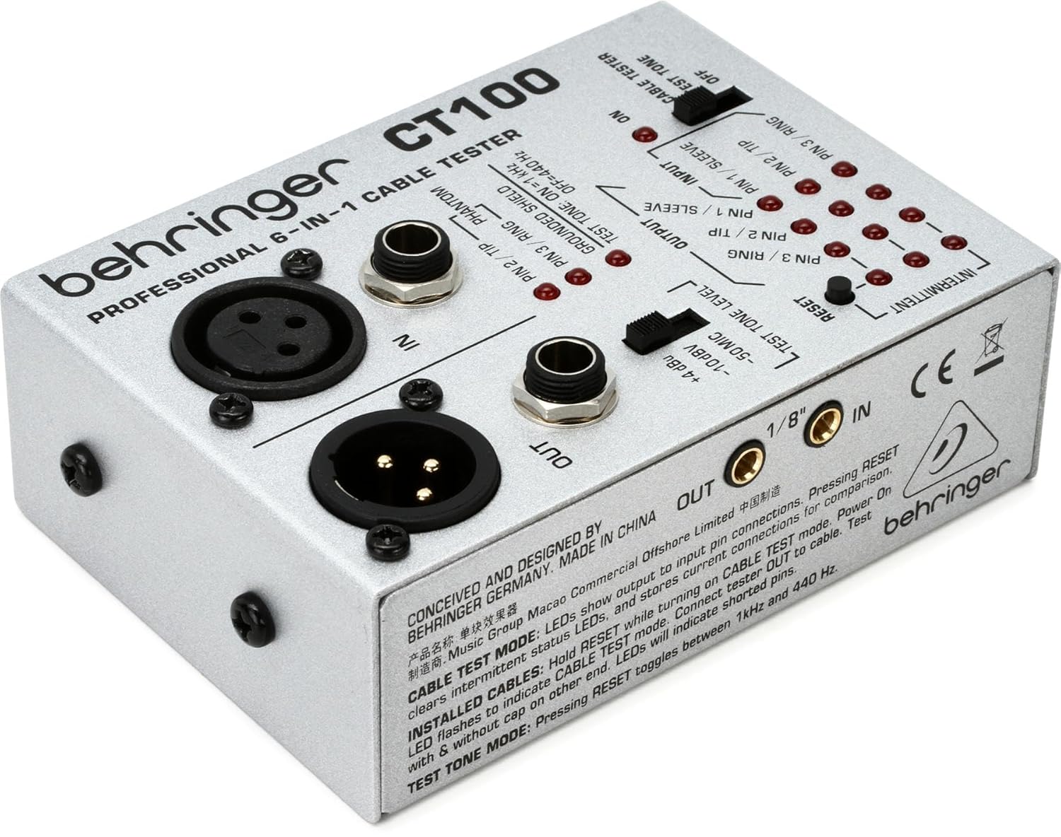 Behringer CT100 Professional 6-in-1 Cable Tester Microprocessor‑Controlled for Accuracy and Reliability.