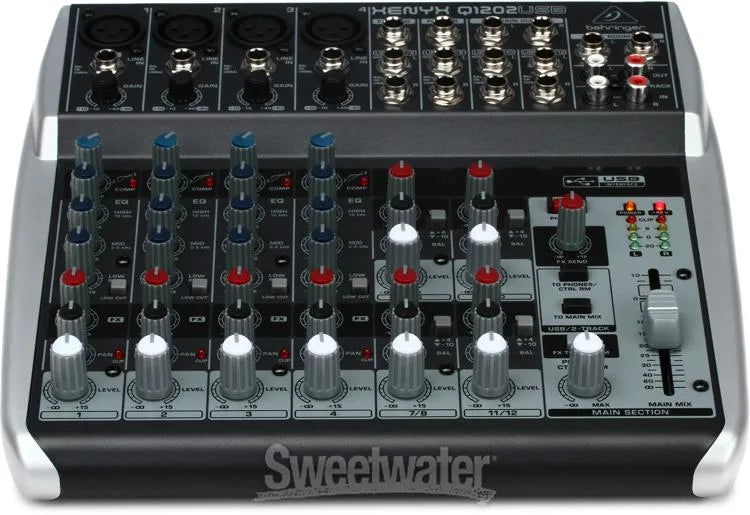 Behringer Xenyx Q1202USB Premium 12-Input 2-Bus Mixer with XENYX Mic Preamps and Compressors, British EQ and USB/Audio Interface