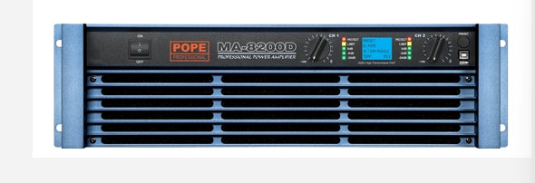 POPE MA‐8200D, 2*2300 W RMS @ 4Ω 3U Power Amplifier/ FIR & IIR / Dante Optional