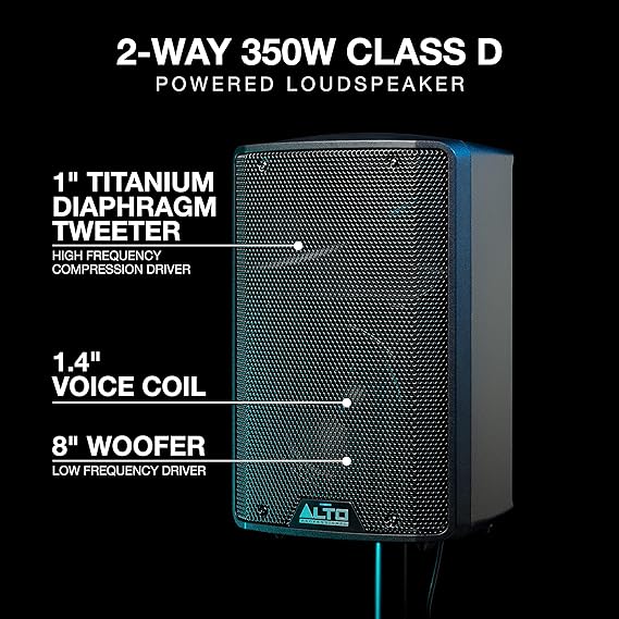 Alto Professional TX308 350W Powered DJ/ PA System with 8" Woofer for Mobile DJ / Musicians - Each