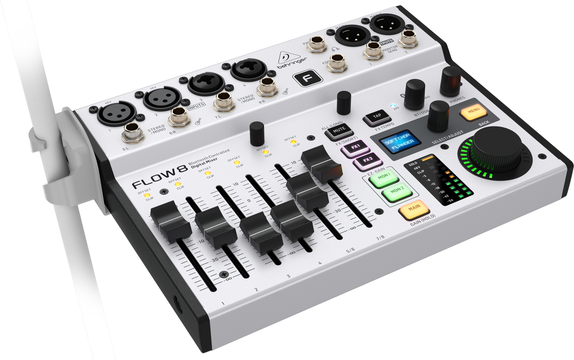 Behringer FLOW 8 8-Input Digital Mixer with Bluetooth Audio and App Control, 60 mm-Channel Faders, 2 FX Processors and USB/Audio Interface