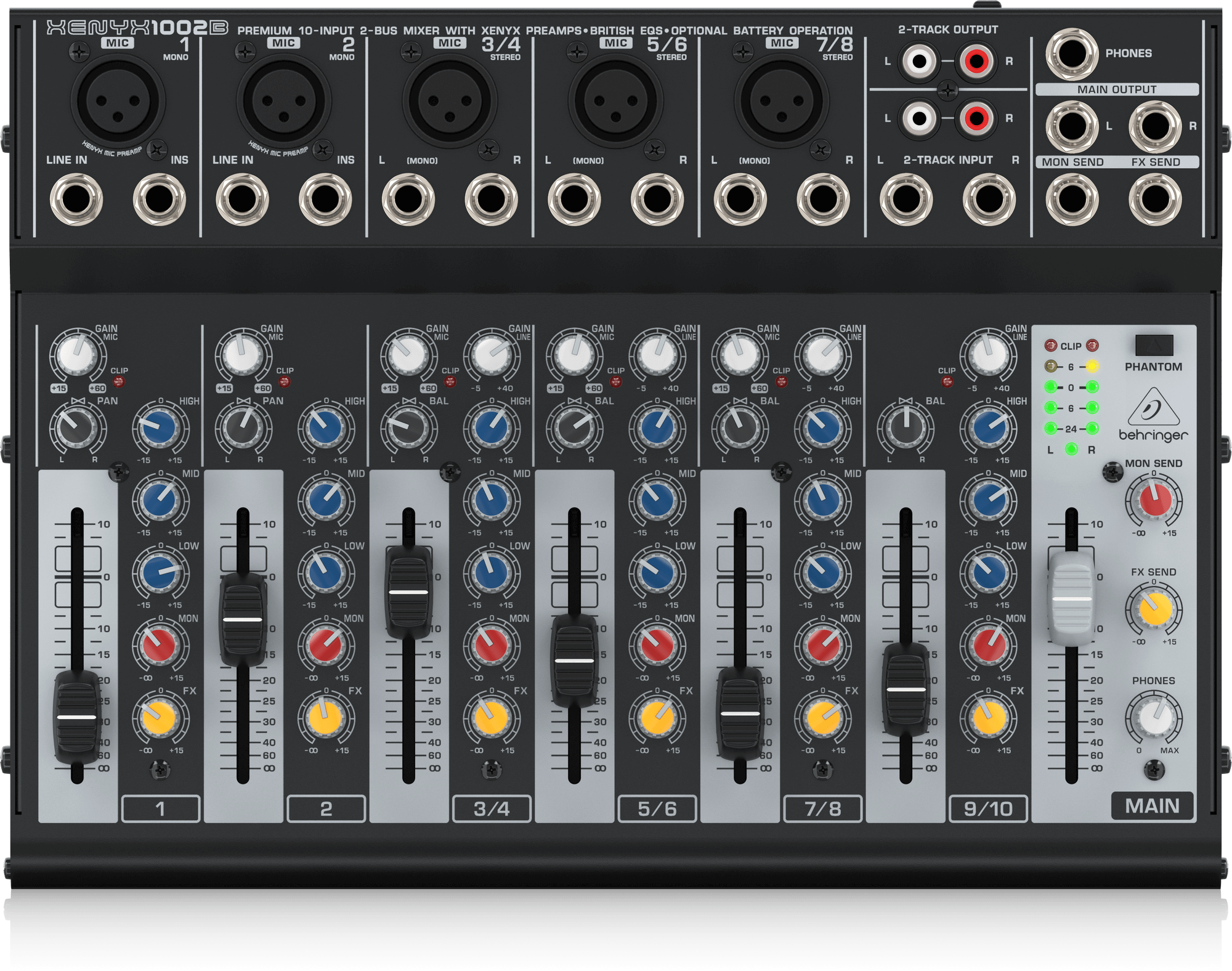 Behringer Xenyx 1002B Premium 10-Input 2-Bus Mixer with XENYX Preamps, British EQ and Optional Battery Operation