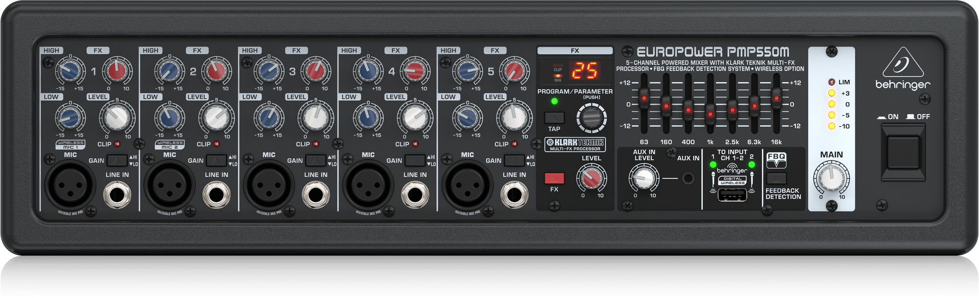 Behringer Europower PMP550M 500W 5-Channel Powered Mixer with Klark Te