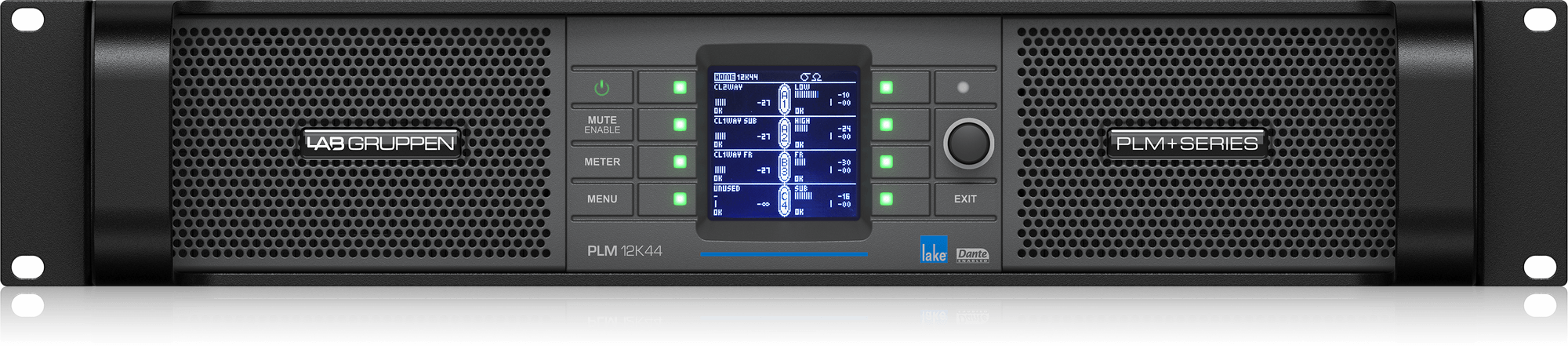 Lab Gruppen PLM 12K44 SP 12,000W 4-Channel Touring Power Amplifier with Lake DSP, Dante Networking, and Twist-Lock Speaker Connectors