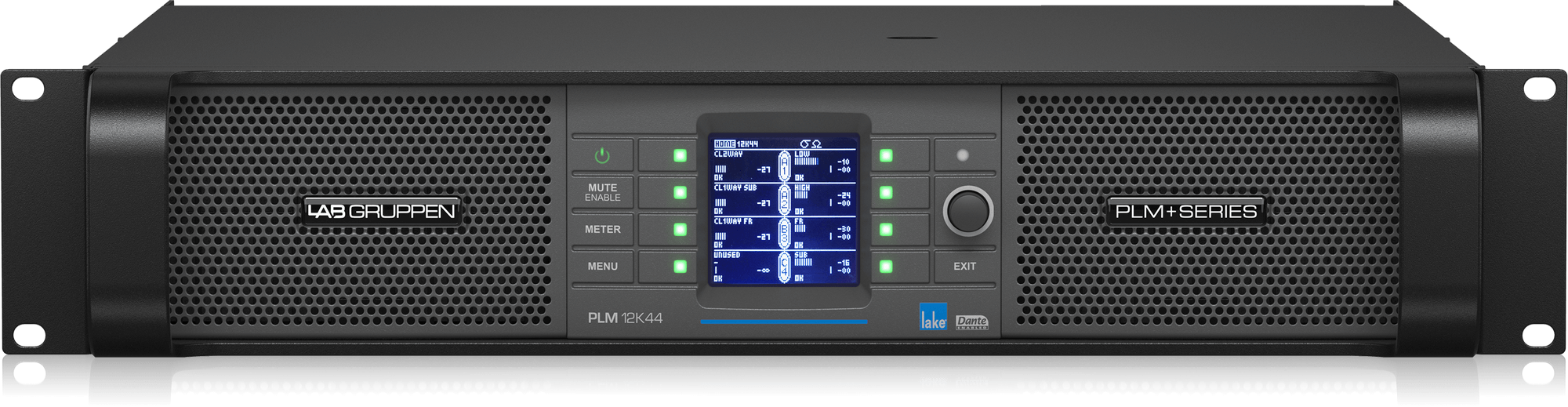 Lab Gruppen PLM 12K44 BP 12,000W 4-Channel Power Amplifier with Lake DSP, Dante Networking, and Binding Post Connectors