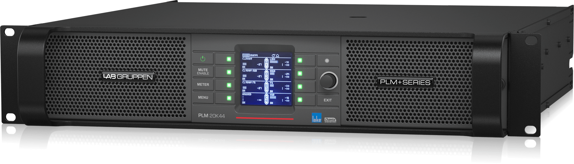 Lab Gruppen PLM 20K44 BP 20,000W 4-Channel Touring Amplifier with Lake DSP, Dante Networking, and Binding Post Output Connectors