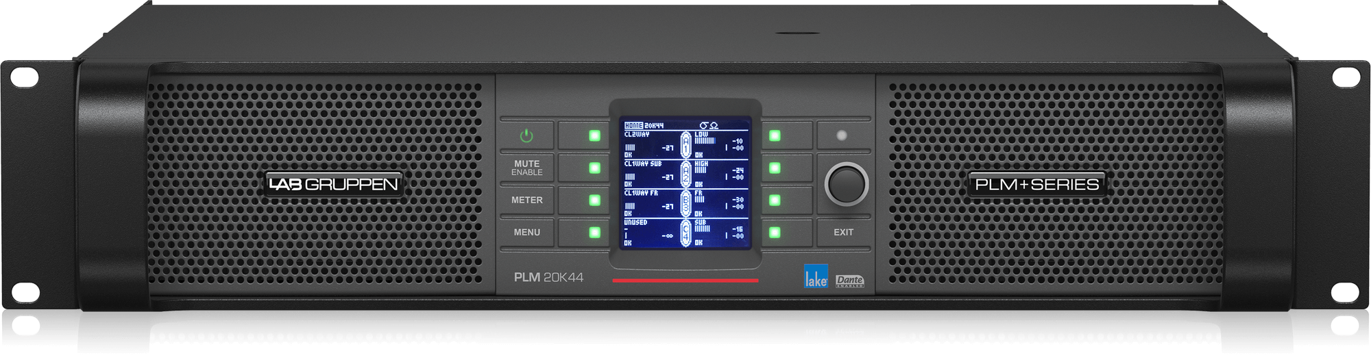 Lab Gruppen PLM 20K44 BP 20,000W 4-Channel Touring Amplifier with Lake DSP, Dante Networking, and Binding Post Output Connectors