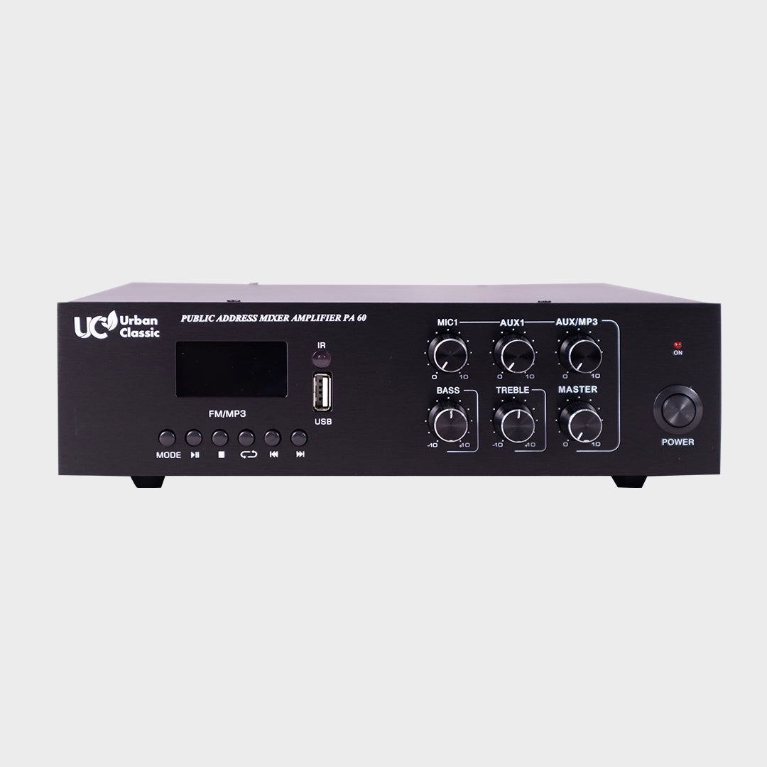 PA60 60W Mixer Amplifier with Bluetooth, USB Playback and Multi-Input Connectivity for Professional PA and Background Music Systems - Audiomaxx India
