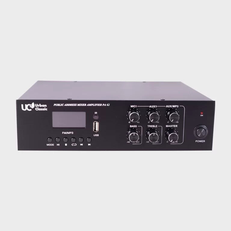PA62 60W Mixer Amplifier with Dual Mic Input, Bluetooth, USB Playback and Multi-Source Connectivity for Professional PA and Background Music Systems - Audiomaxx India