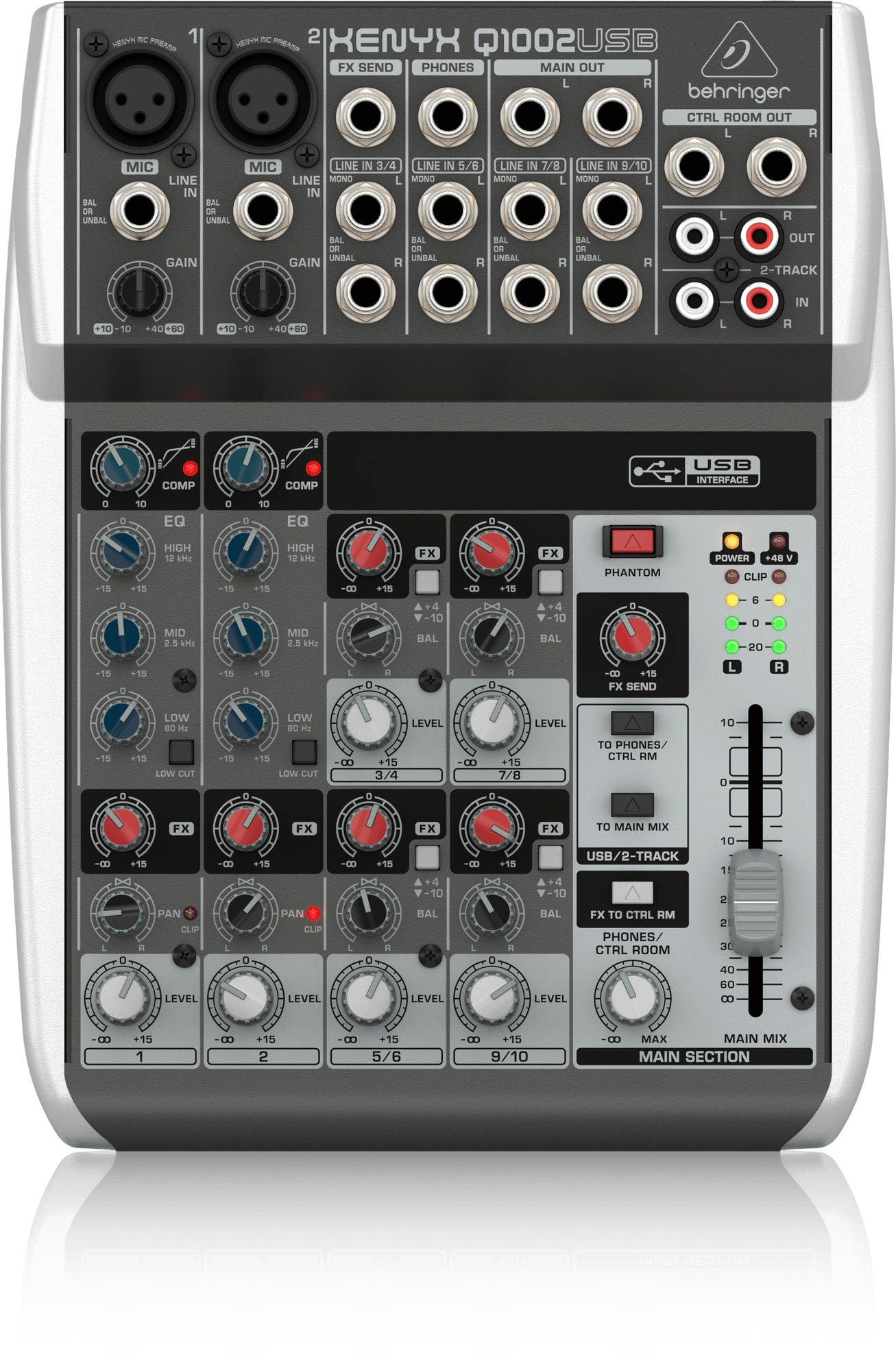 Behringer Xenyx Q1002USB Premium 10-Input 2-Bus Mixer with XENYX Mic Preamps and Compressors, British EQ and USB/Audio Interface