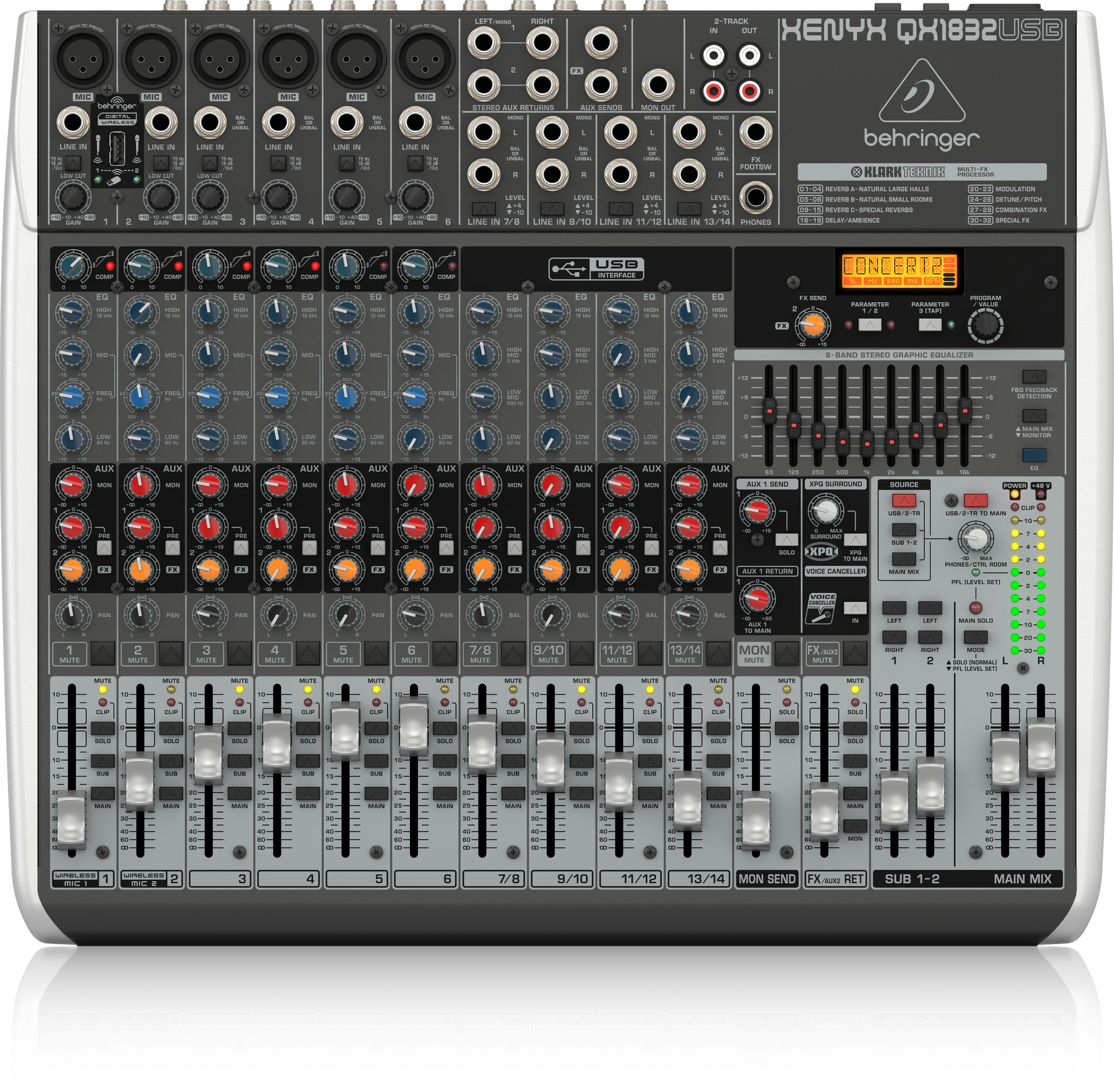BEHRINGER XENYX X1832USB アナログミキサー 音出し確認済 Behringer Xenyx QX1832USB Premium 18-Input 3/2-Bus Mixer with XENYX Mi