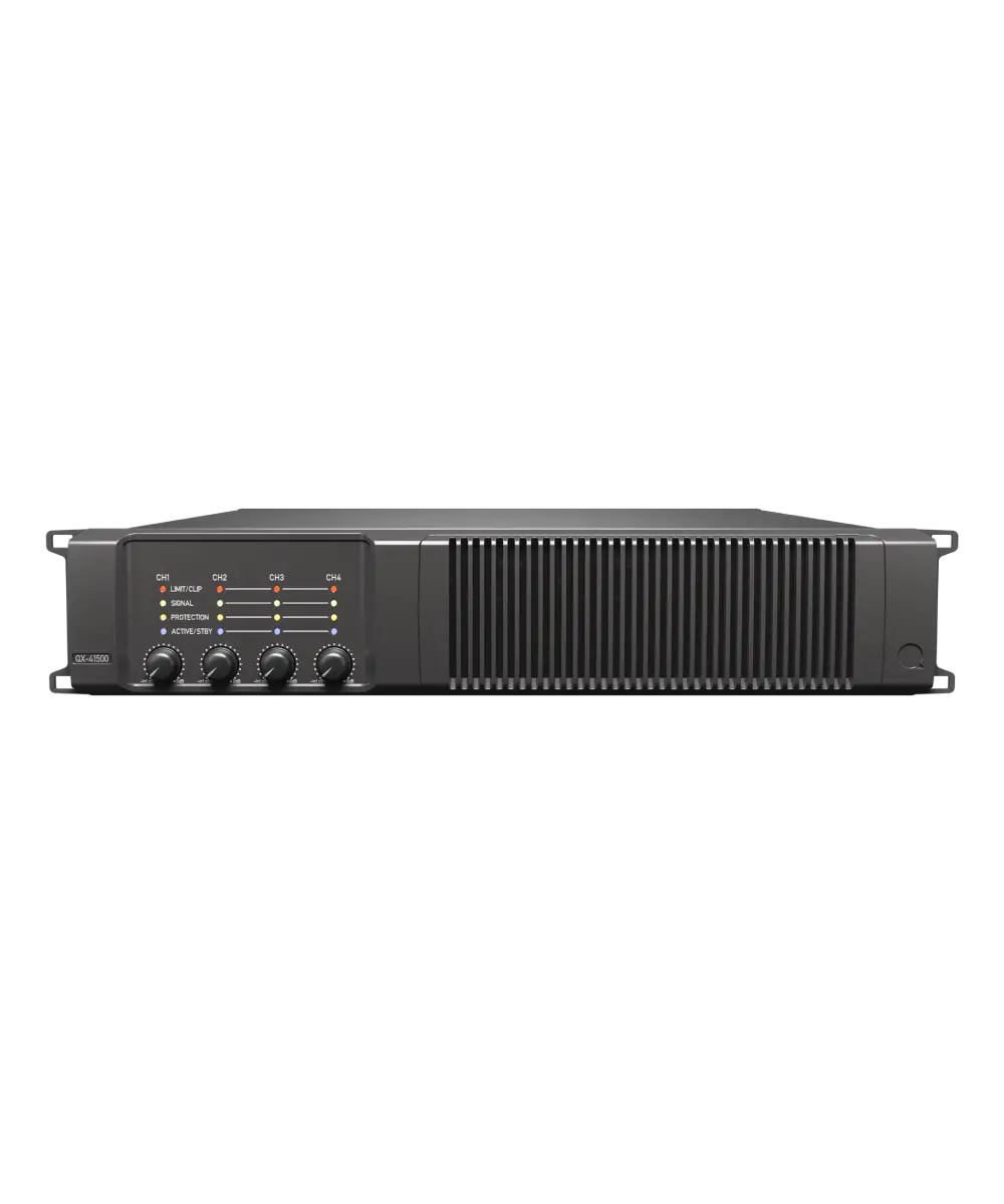 Quest QX41500 Professional 4×1500W Class-D 2RU Installation Power Amplifier with Auto Load Sensing, 70V/100V & Dante™ Expansion Support