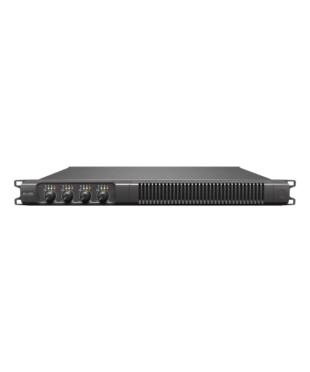 Quest QX4300 Professional 4×300W Class-D 1RU Installation Power Amplifier with Auto Load Sensing, 70V/100V & DSP Control