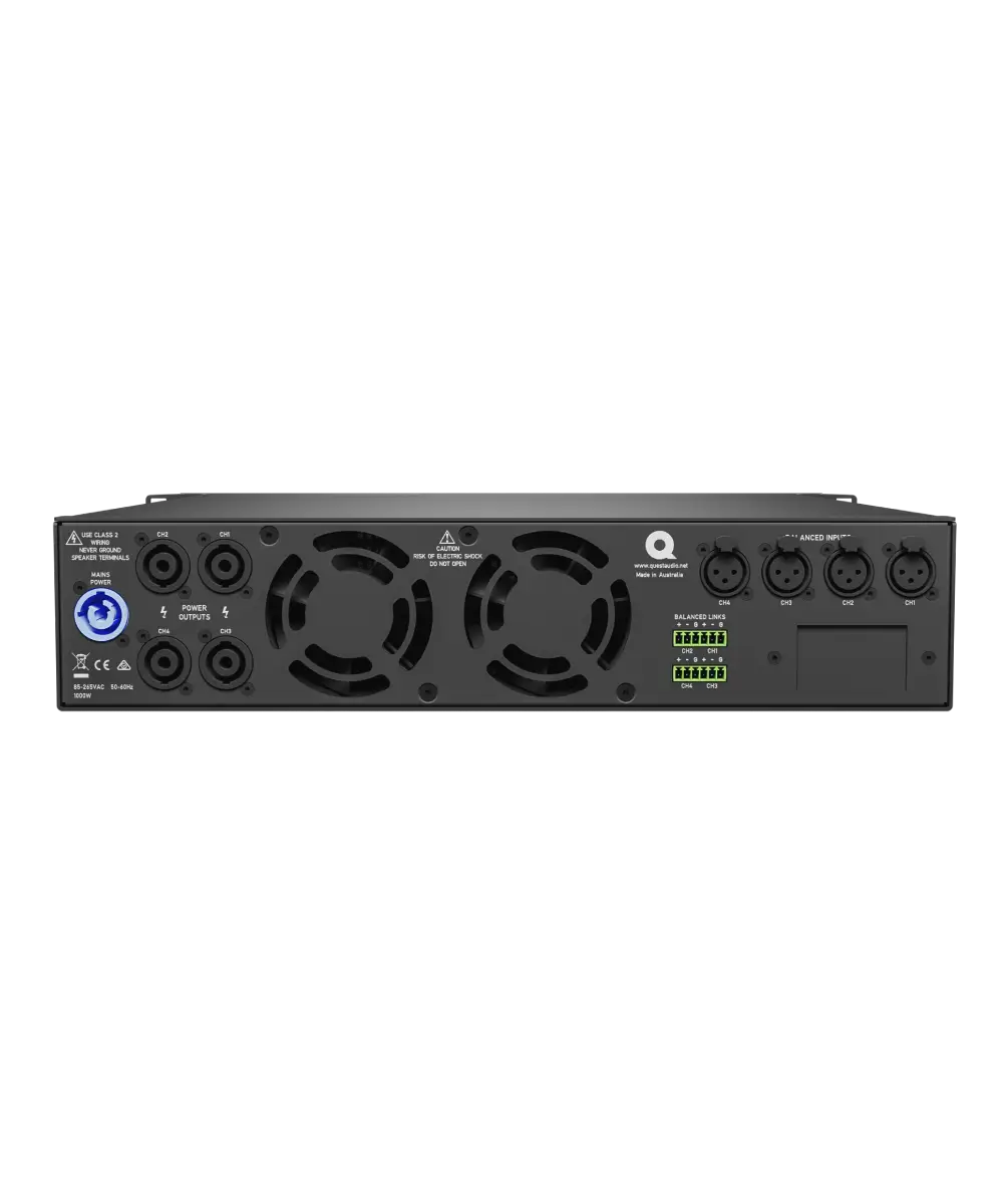 Quest QX4750 Professional 4×750W Class-D 2RU Installation Power Amplifier with Auto Load Sensing, 70V/100V & Dante™ Expansion Support - Audiomaxx India
