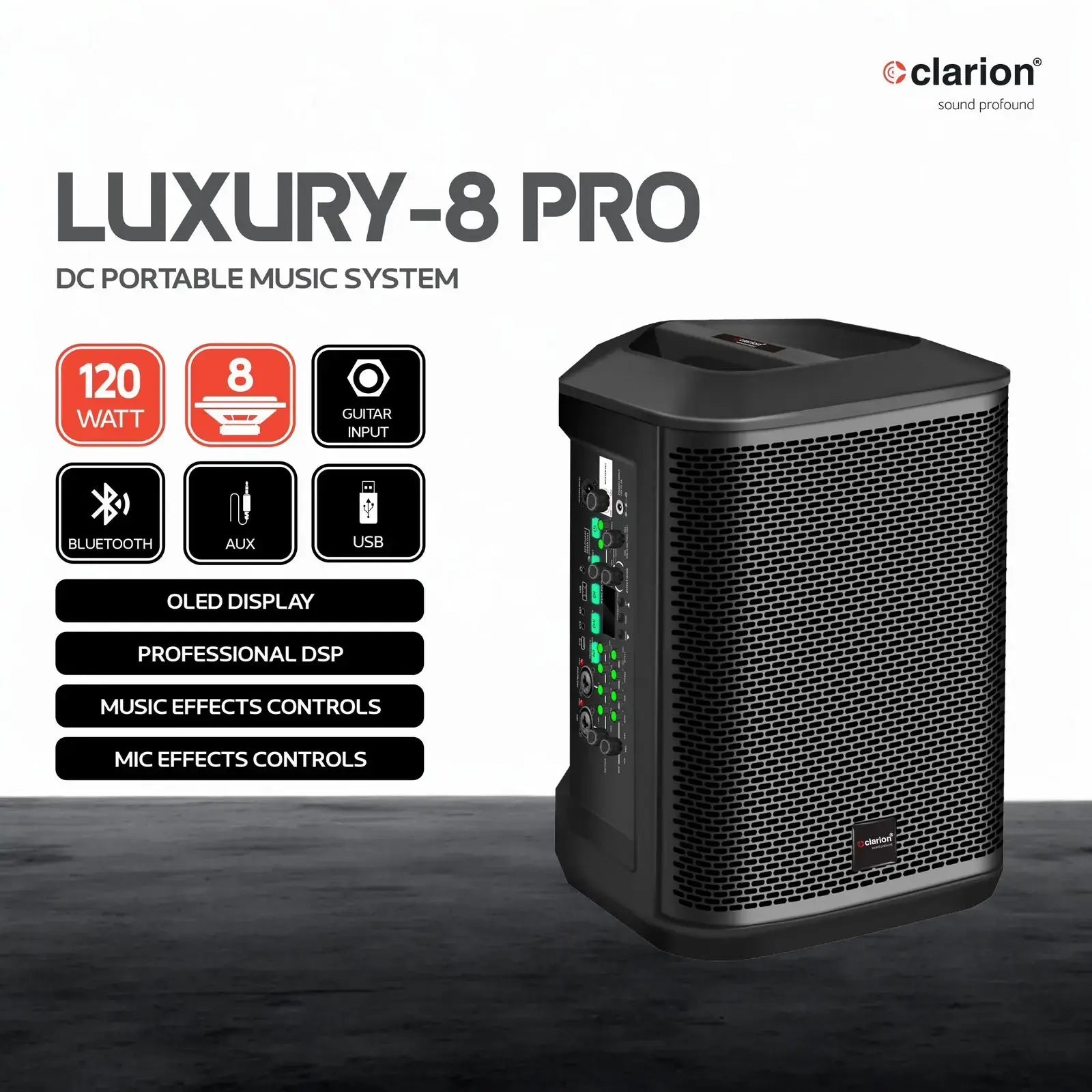 Clarion JM Luxury 8 Pro Portable Bluetooth Speaker – 120W RMS / 240W Program