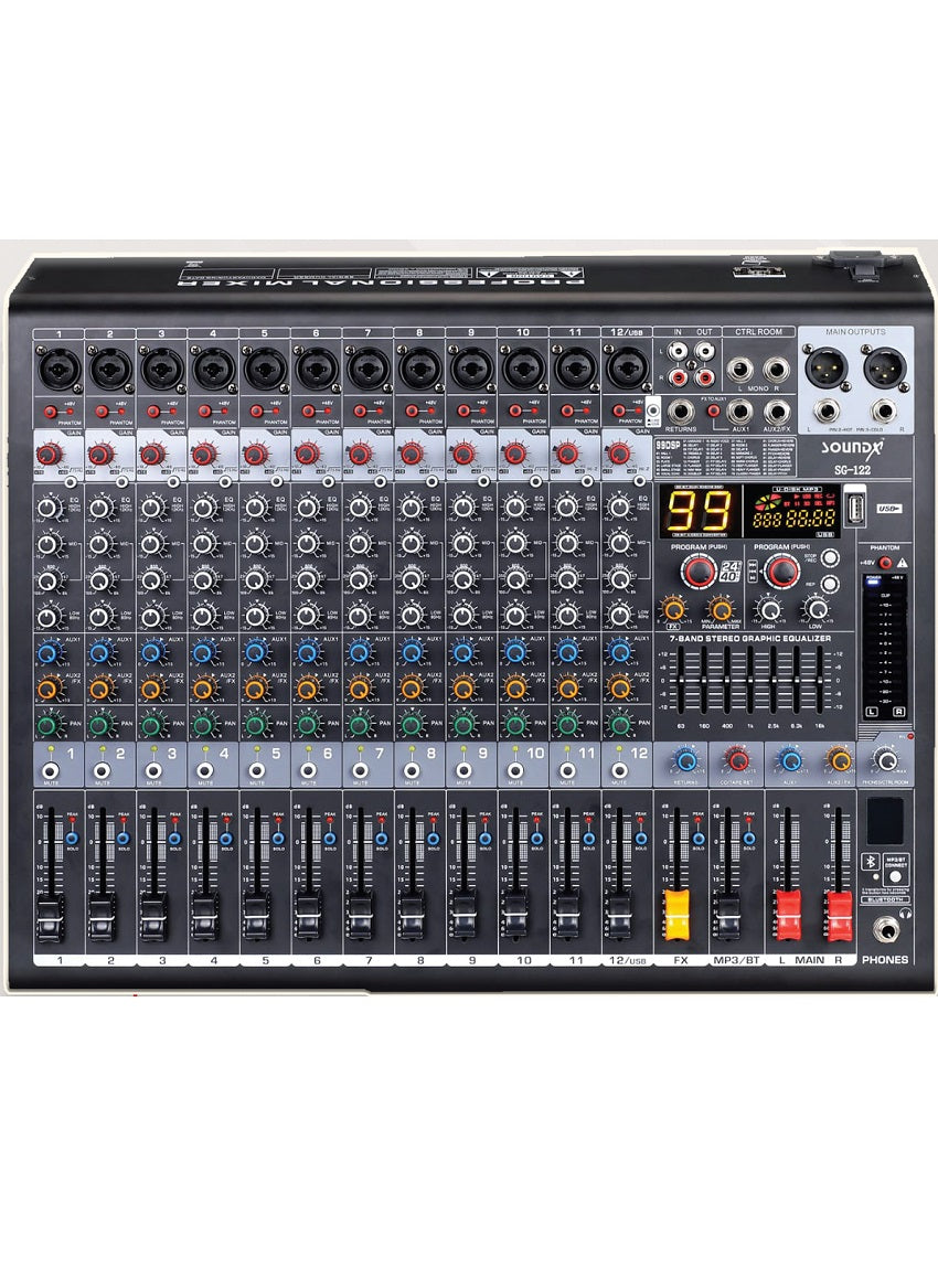 SoundX SG-122 Audio Mixer 12Ch ,12Mic,4Eq,2Aux Including Fx,Fx To Aux ,99Dsp