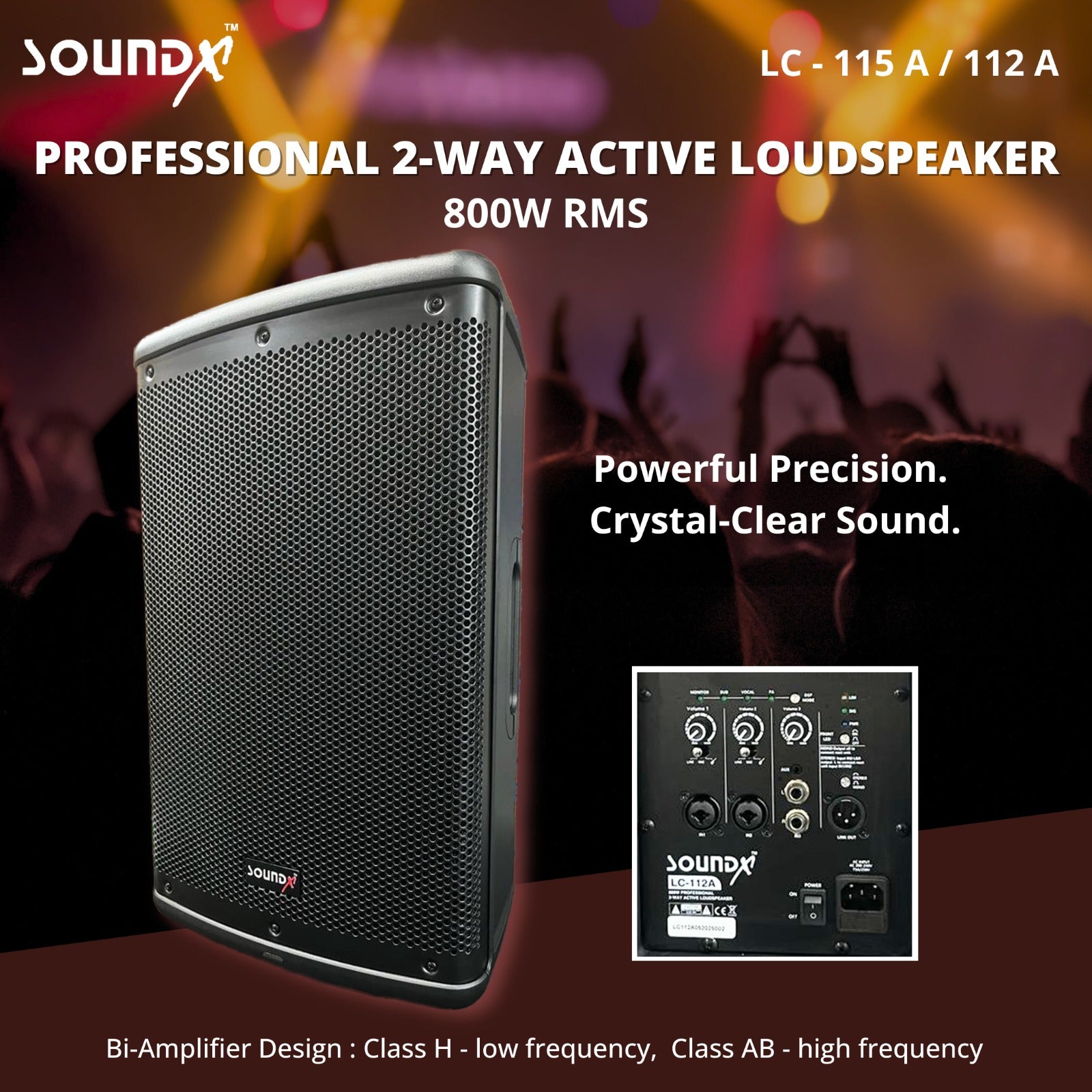 SoundX - LC112A 800W 12" Professional Active Two Way Speaker - Each