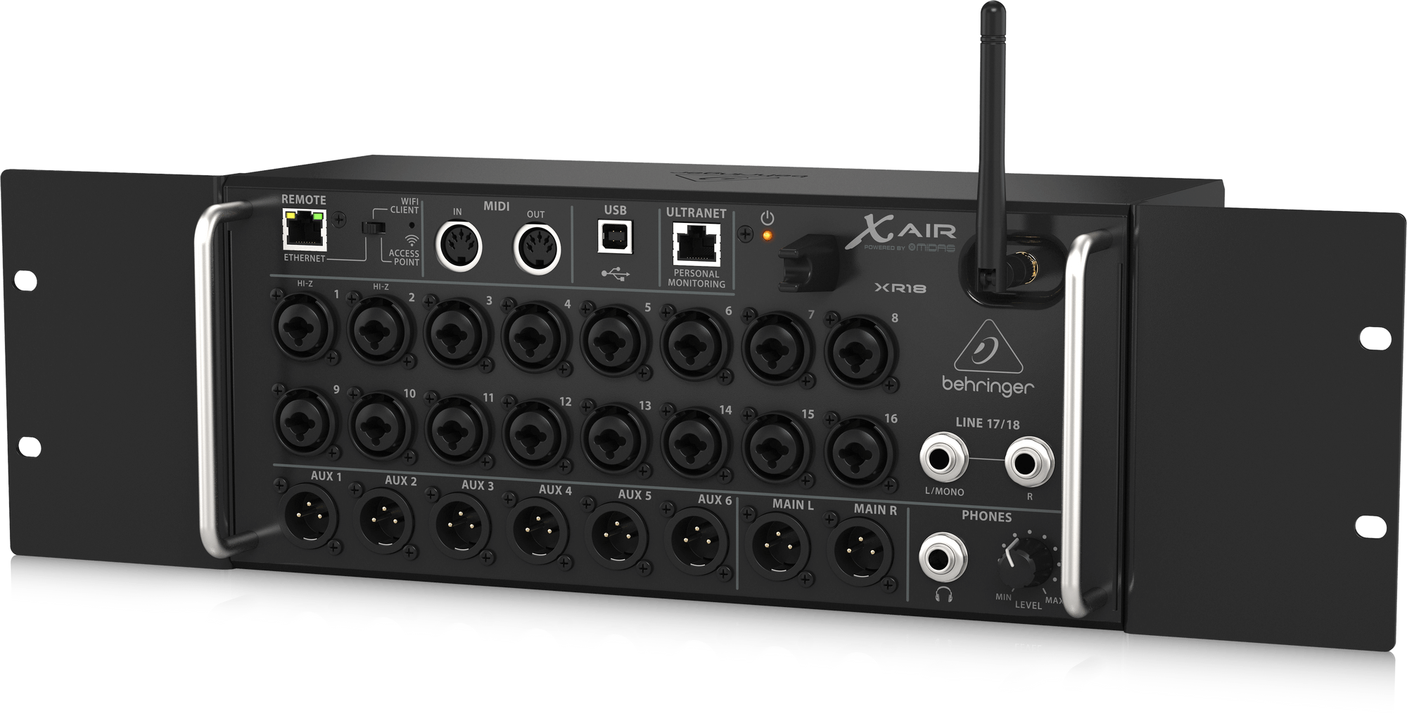 Behringer X Air XR18 18-Channel, 12-Bus Digital Mixer for iPad/Android Tablets with 16 Programmable Midas Preamps, Integrated WiFi Module and Multi-Channel USB Audio Interface