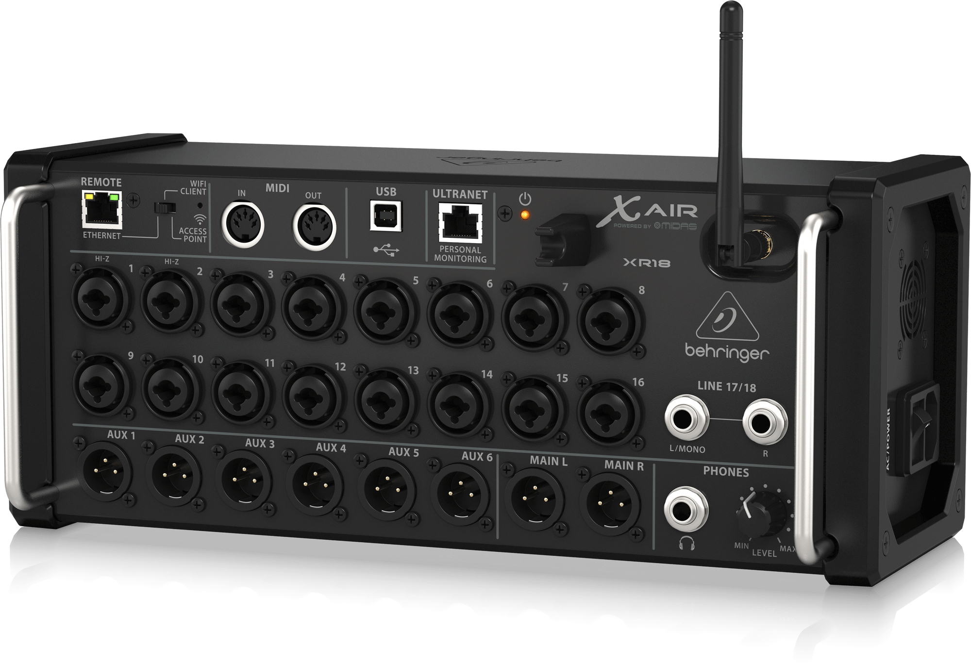 Behringer X Air XR18 18-Channel, 12-Bus Digital Mixer for iPad/Android Tablets with 16 Programmable Midas Preamps, Integrated WiFi Module and Multi-Channel USB Audio Interface