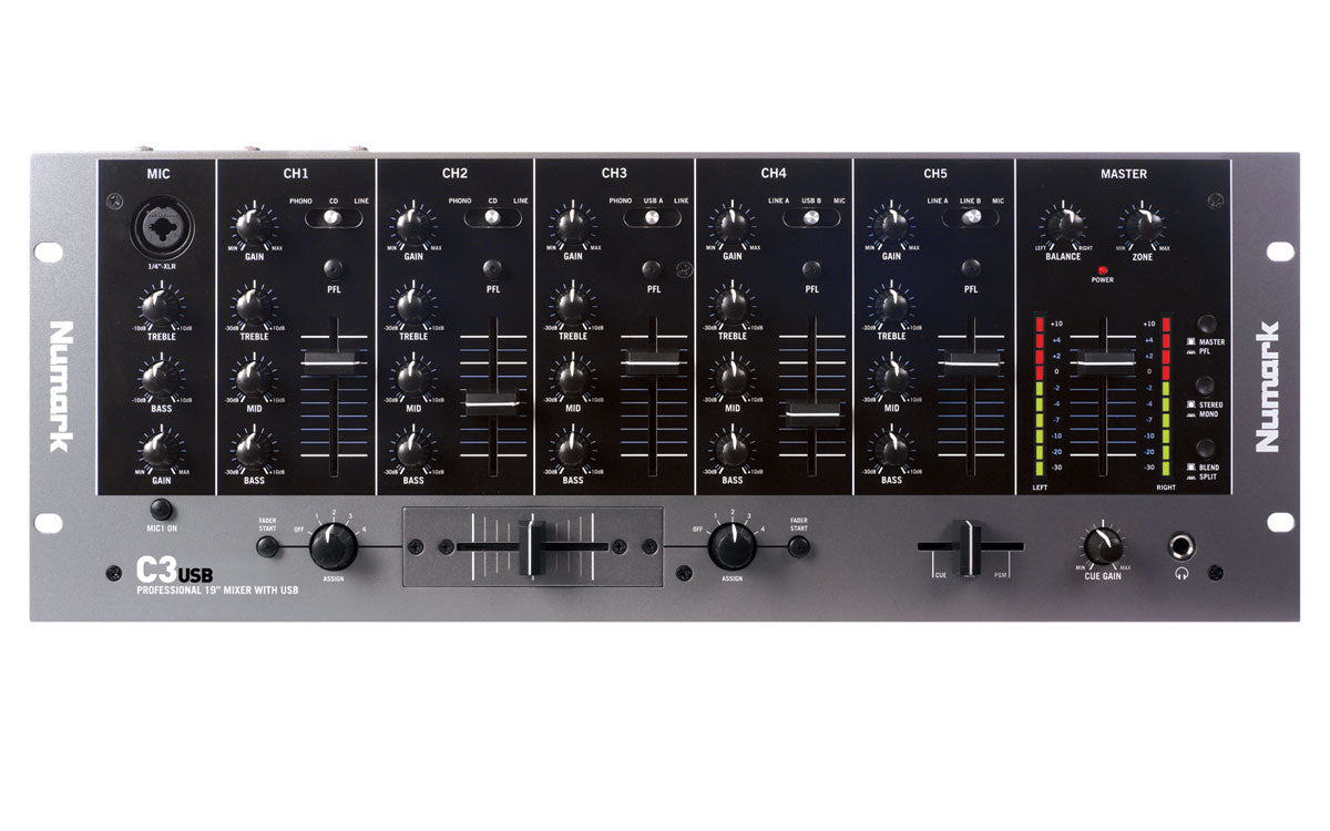 Numark C3USB 5-Channel Mobile DJ Rack Mixer with USB I/O