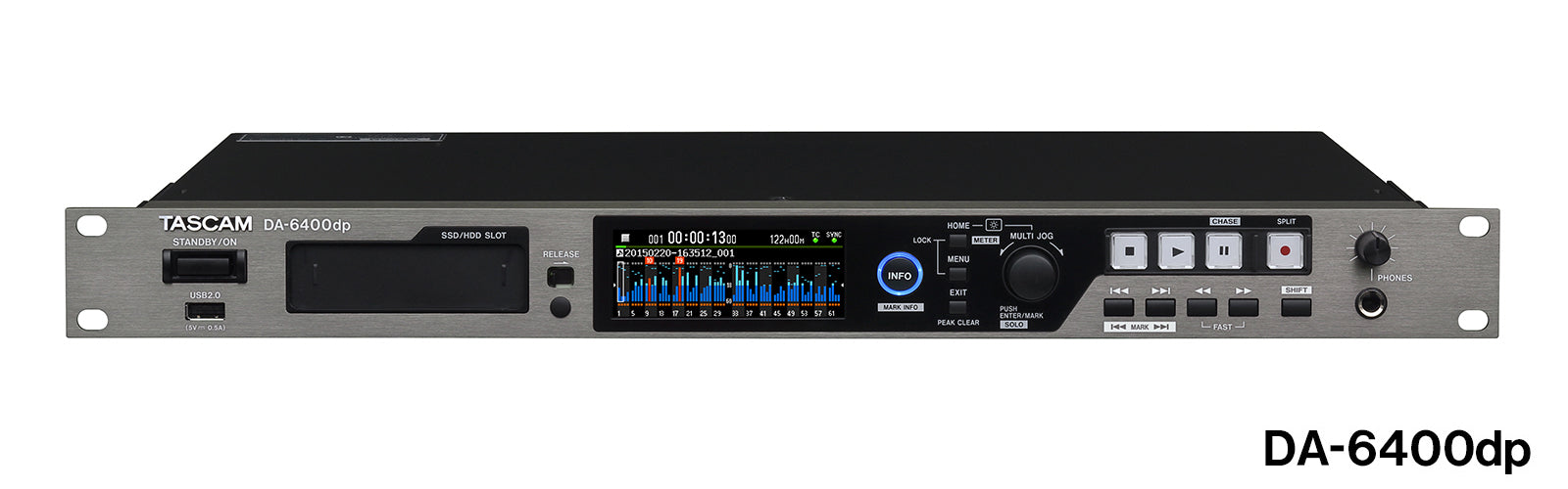 TASCAM DA-6400DP Professional 64-Channel Dante Digital Multitrack Recorder with Dual SDXC Redundant Recording and Network Audio Integration