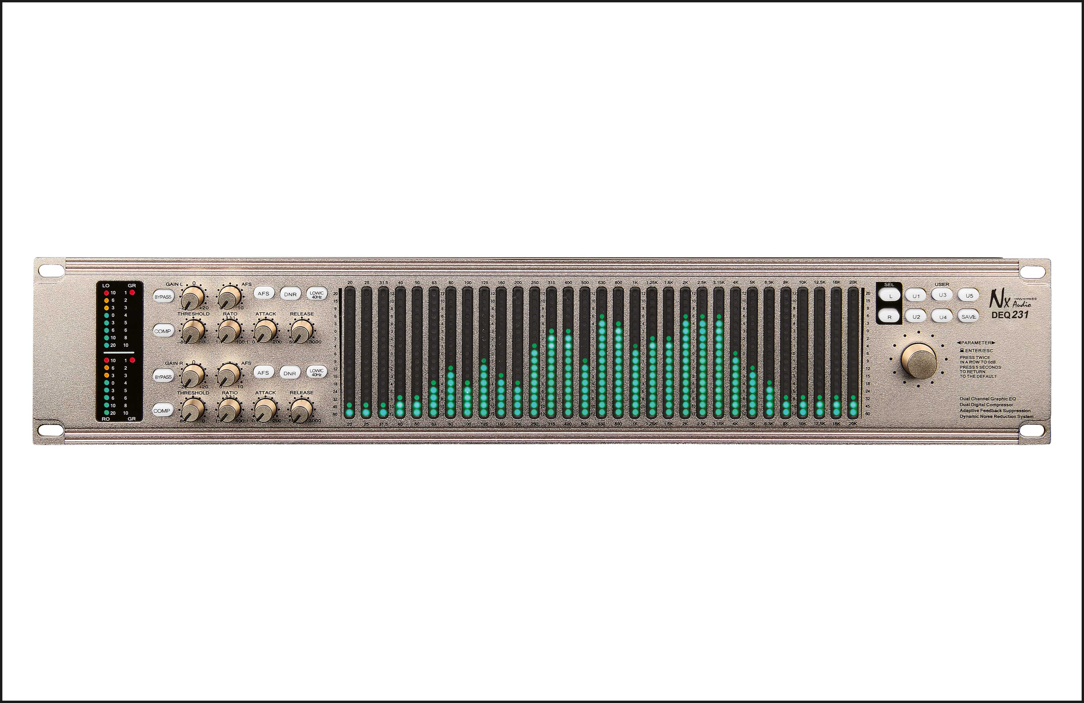 NX Audio DEQ231 Stereo Digital 31-Band Graphic Equalizer with Compressor & Feedback Suppression