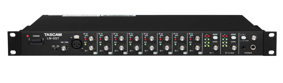 TASCAM LM-8ST Professional 8-Channel Stereo Line Mixer with Balanced XLR Outputs, 1U Rackmount Design for Installation & Commercial Audio Systems - Audiomaxx India