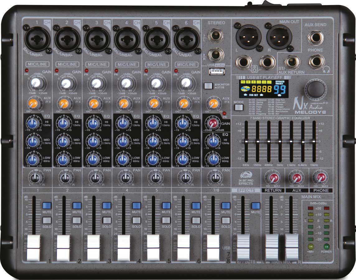 NX Audio MELODY8 – 8-Channel Compact Mixer with DSP & USB