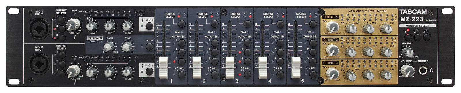 TASCAM MZ-223 Professional 3-Zone Installation Mixer with Multi-Source Routing, Talkover Function, and Balanced Zone Outputs for Commercial Audio Systems - Audiomaxx India