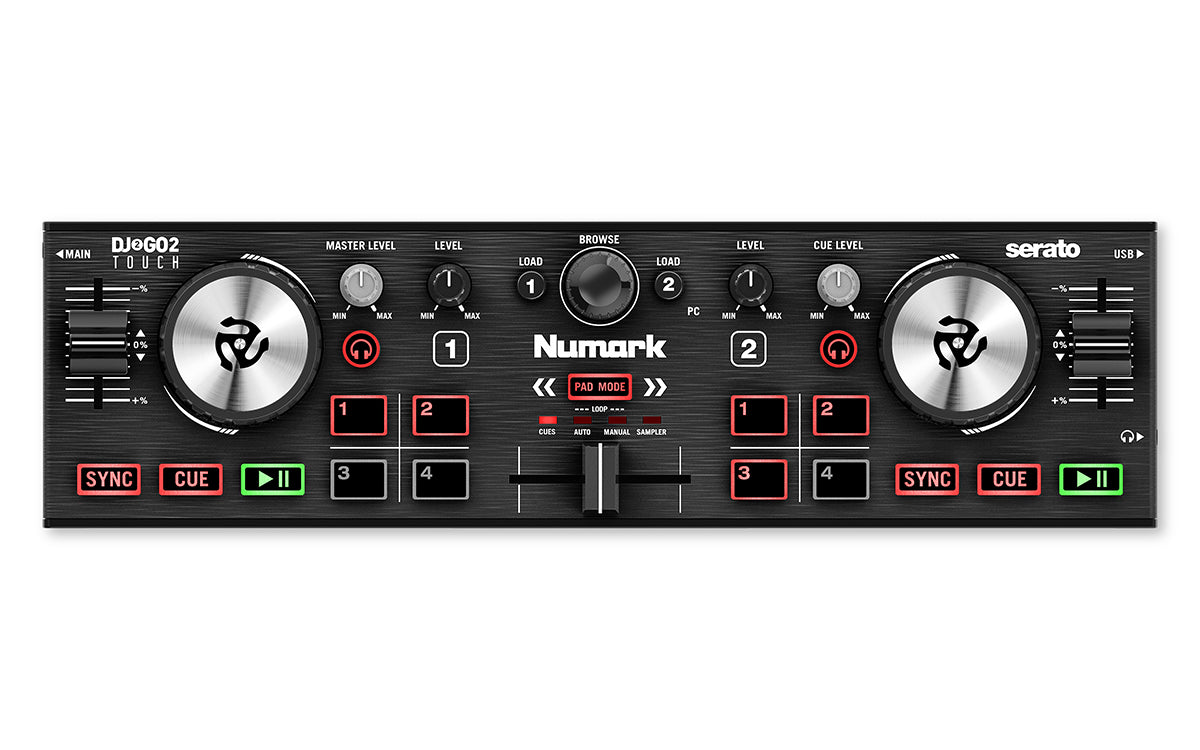 Numark DJ2GO2 TOUCH Pocket DJ Controller with Capacitive Touch Jog Wheels