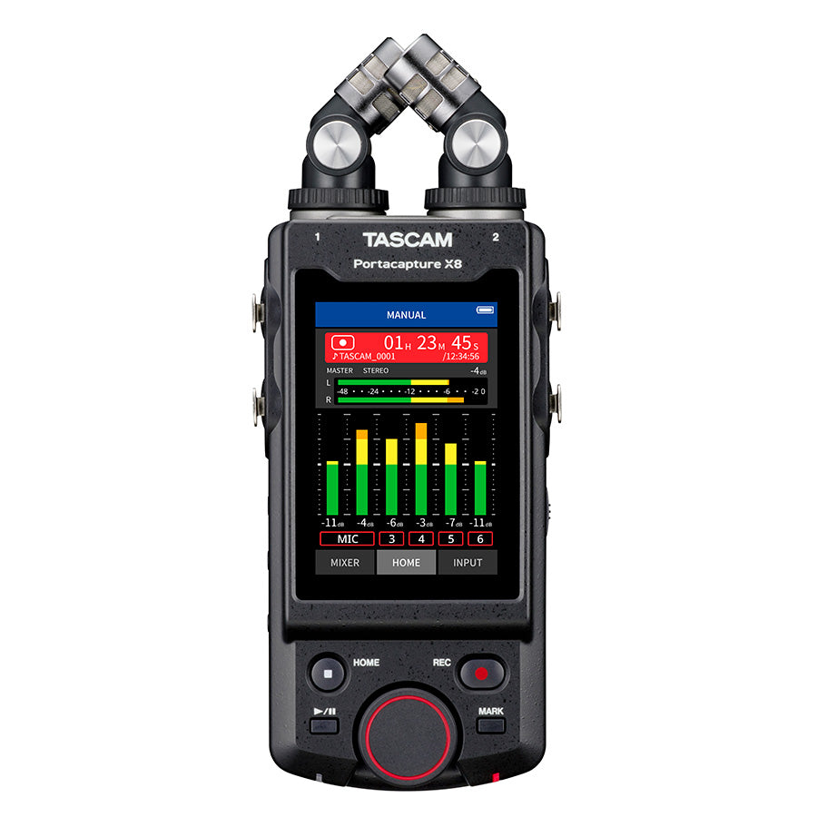 TASCAM Portacapture X8 Professional 32-bit Float Linear PCM Recorder with Detachable Condenser Microphones, 8-Track Recording, Touchscreen Interface, and USB Audio Interface - Audiomaxx India