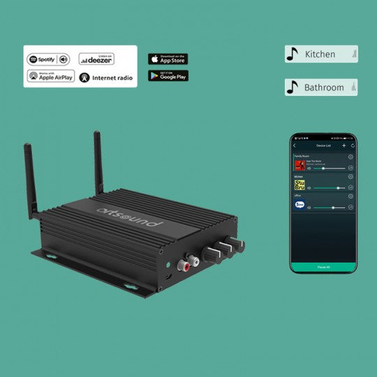 Artsound Smart Hyde Single Zone Multiroom Amplifier, 2x50W ,Bluetooth 5.0 to Apple AirPlay