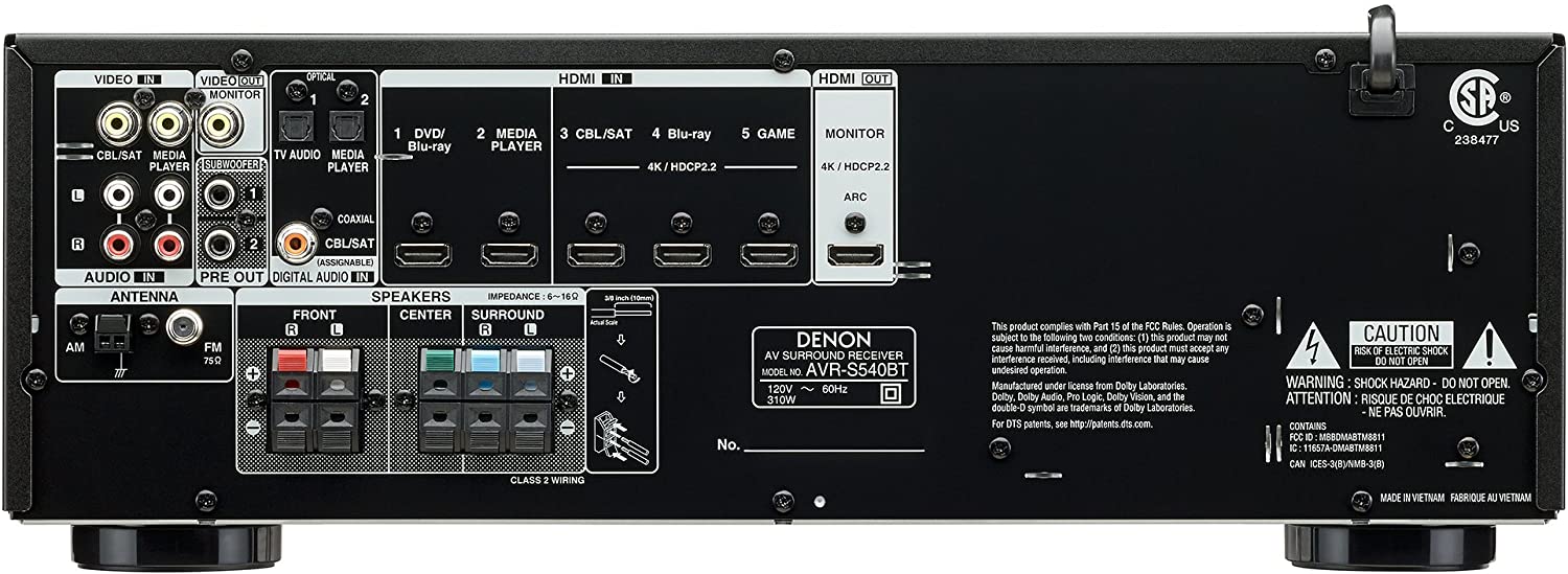 Denon AVR x250BT 5.2 Ch. Audio-Video Receiver 130w x 5 Bluetooth HDMI 4K DTS-HD True-HD HDCP2.2 ARC - Best Home Theatre Systems - Audiomaxx India