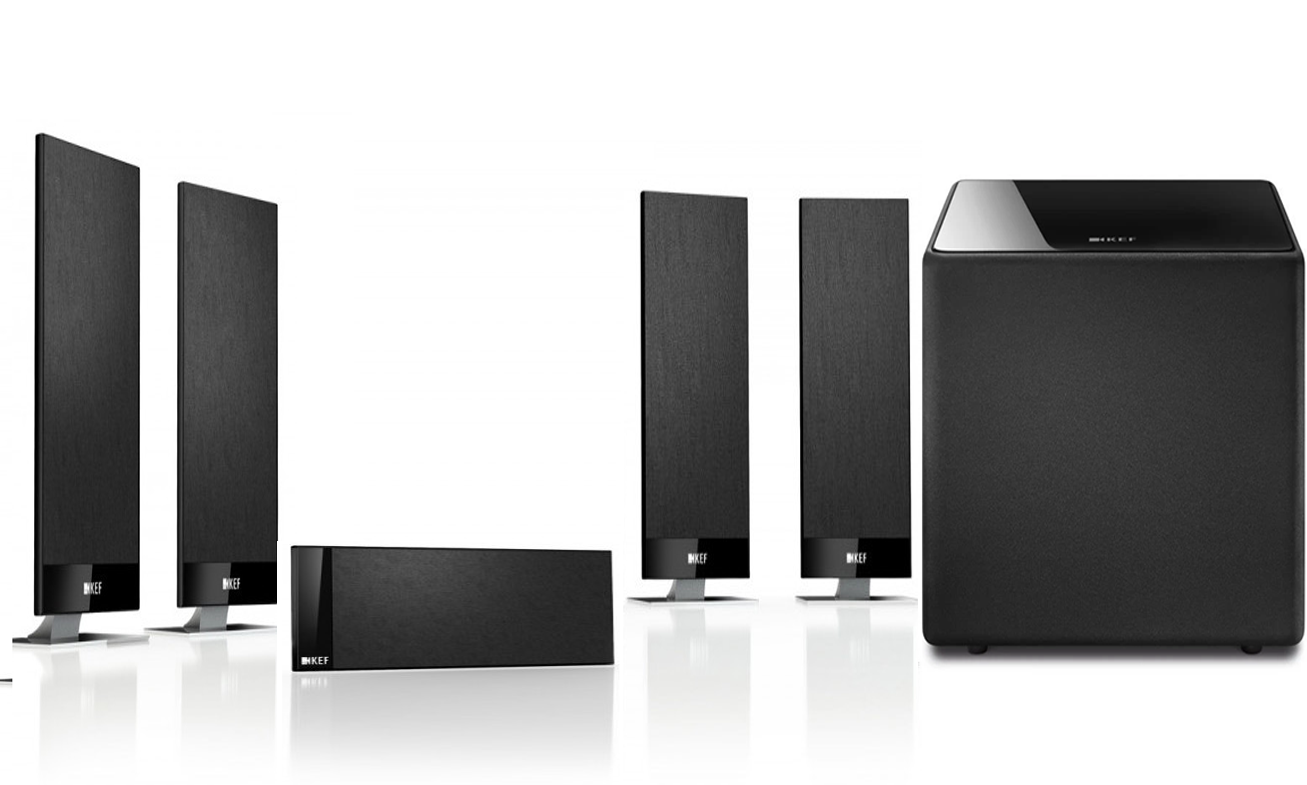 KEF T301 Ultra Slim OnWall / Satellite Speaker System + Kube 12 Subwoofer - Dolby 5.1 Surround Sound Speaker Package # SP049 - Best Home Theatre Systems - Audiomaxx India