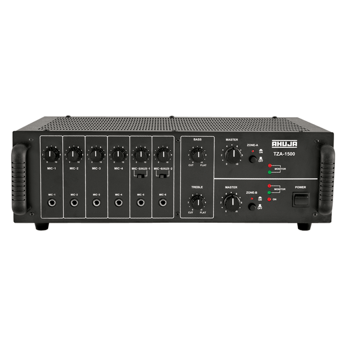 Ahuja TZA-1500 PA Mixer Amplifier 150W, 6 Mic & 2 Aux Inputs, Auto AC/DC, Tone Control - Each