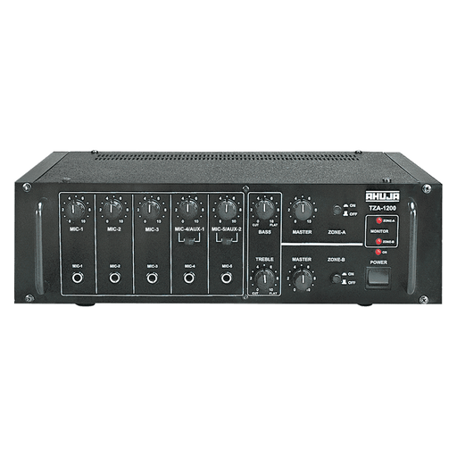 Ahuja TZA-1200 PA Mixer Amplifier 120w, 5 Mic & 2 Aux Inputs, Tone Control, Auto AC/DC - Each