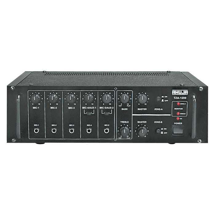 Ahuja TZA-1200 PA Mixer Amplifier 120w, 5 Mic & 2 Aux Inputs, Tone Control, Auto AC/DC - Each