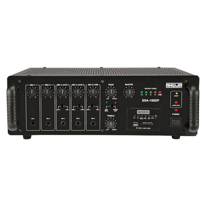 Ahuja SSA-160DP 160W Mixer Amplifier With5 Mic & 2 Aux Inputs  DC, USB/bluetooth Each