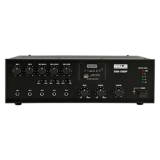Ahuja SSB-120DP 120W PA Mixer Amplifier With 5Mic & 2Aux Inputs With Mp3, USB,AC-DC Auto Switching,- Each